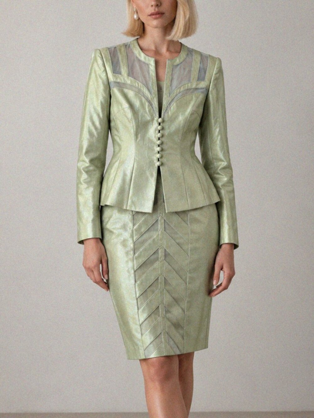 Vintage Fe Zandi Haute Couture Old Money Light Green Suit Set